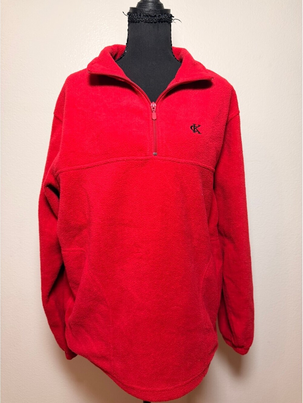 Calvin Klein Red Fleece Quarter Zip Pullover M Embroidered Logo
